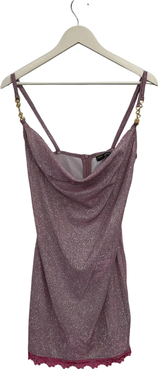 Finesse Pink Metallic Cowl Neck Mini Dress UK M