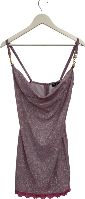 Finesse Pink Metallic Cowl Neck Mini Dress UK M