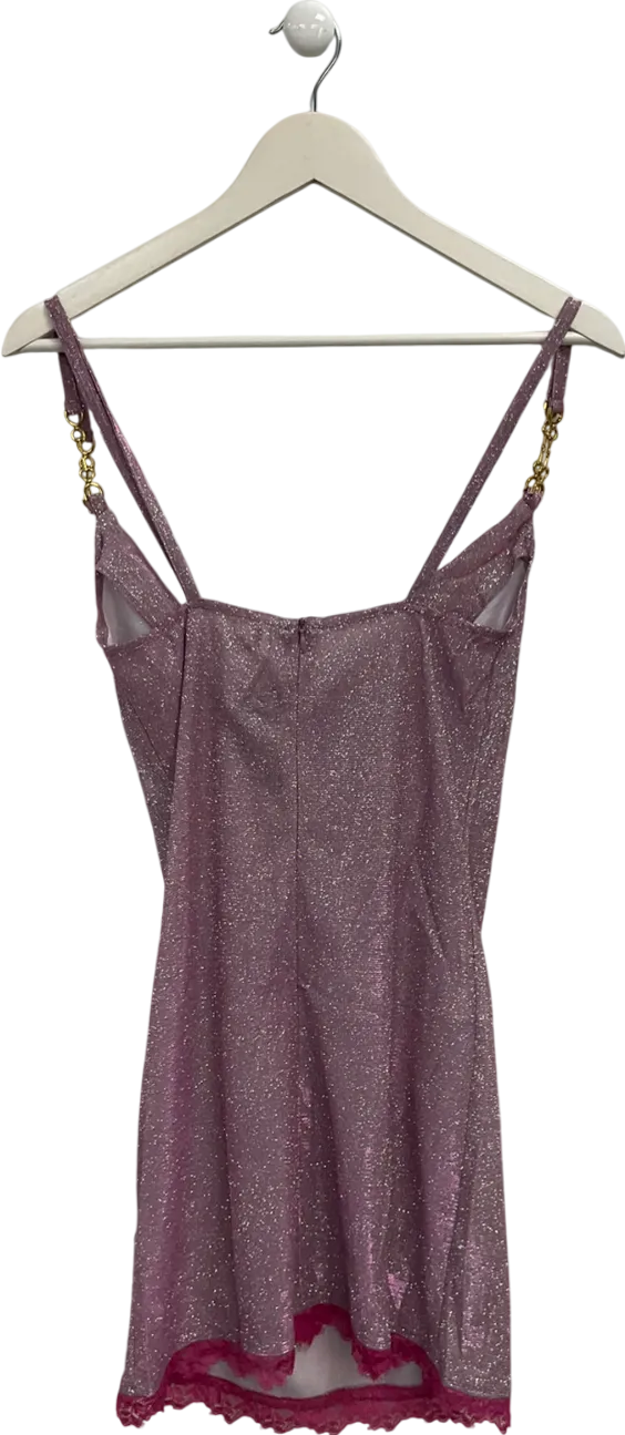 Finesse Pink Metallic Cowl Neck Mini Dress UK M