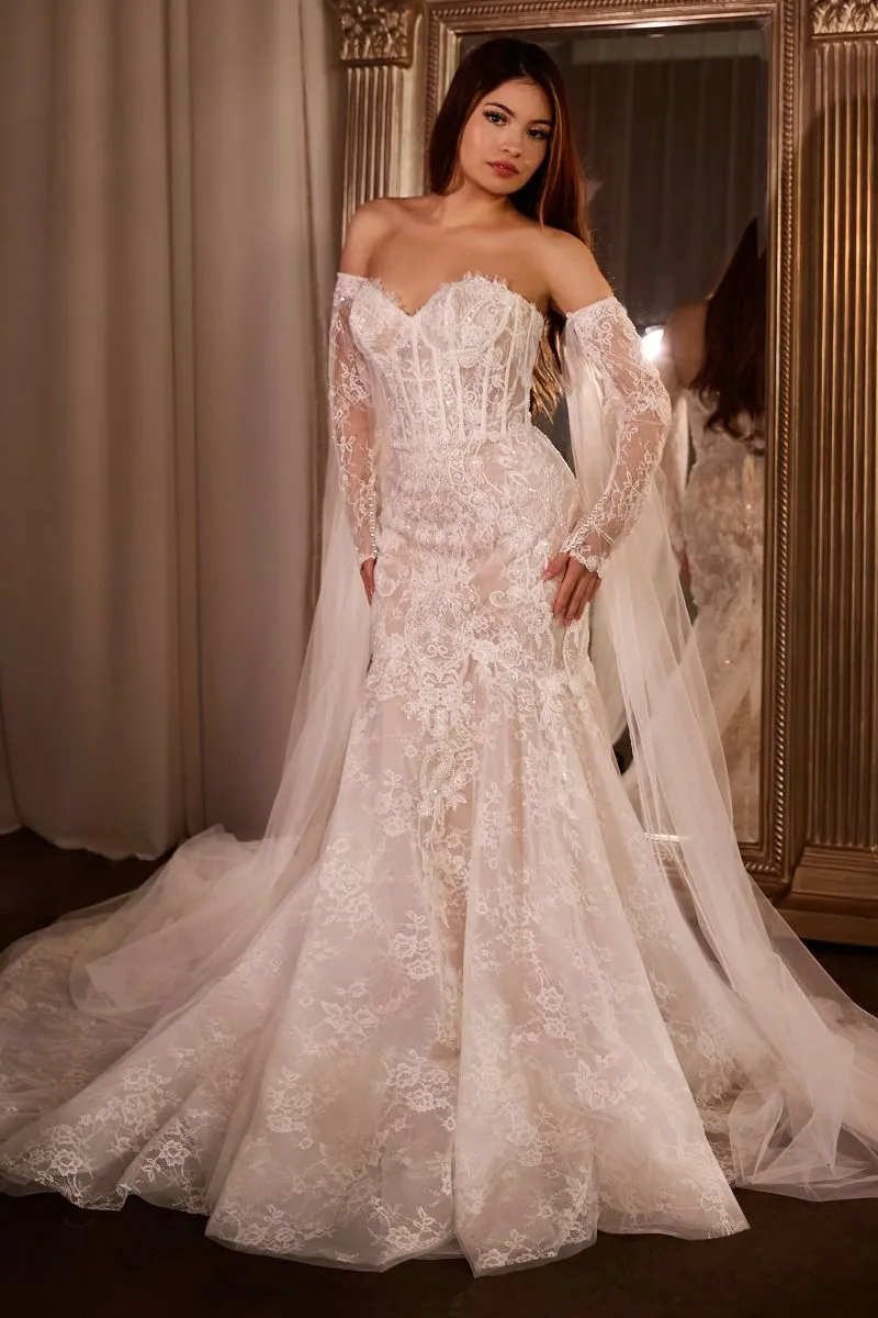 Fitted Lace Mermaid Gown With Sleeves