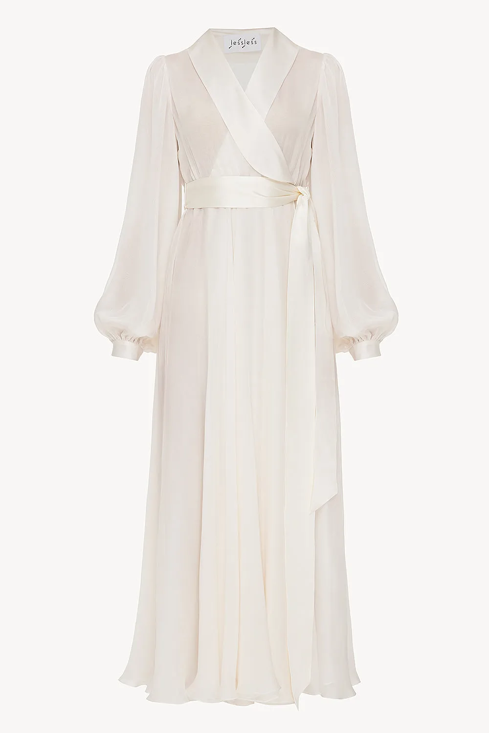 Floor length floaty chiffon wrap white dress