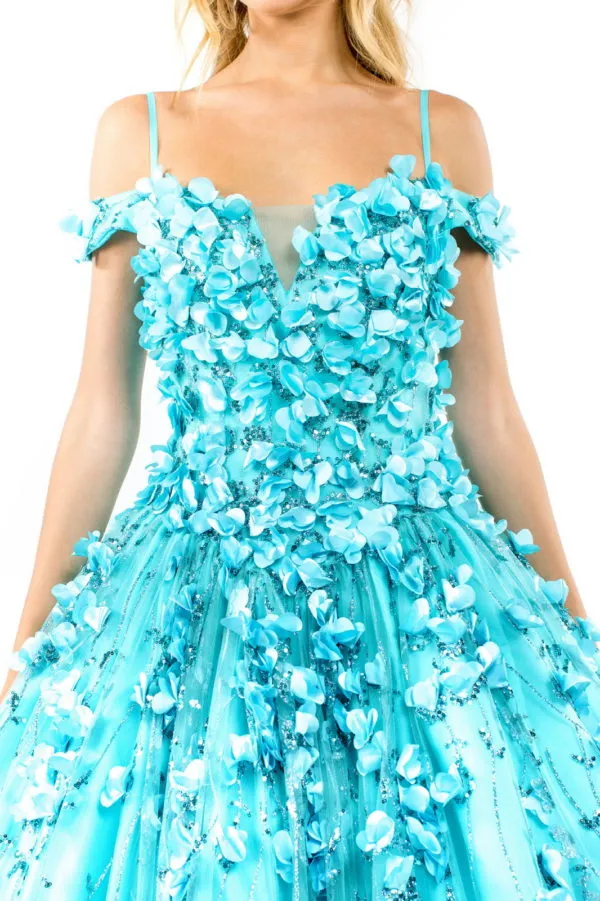 Floral 3D Applique Sweetheart Neckline Glitter Mesh Quinceanera Dress