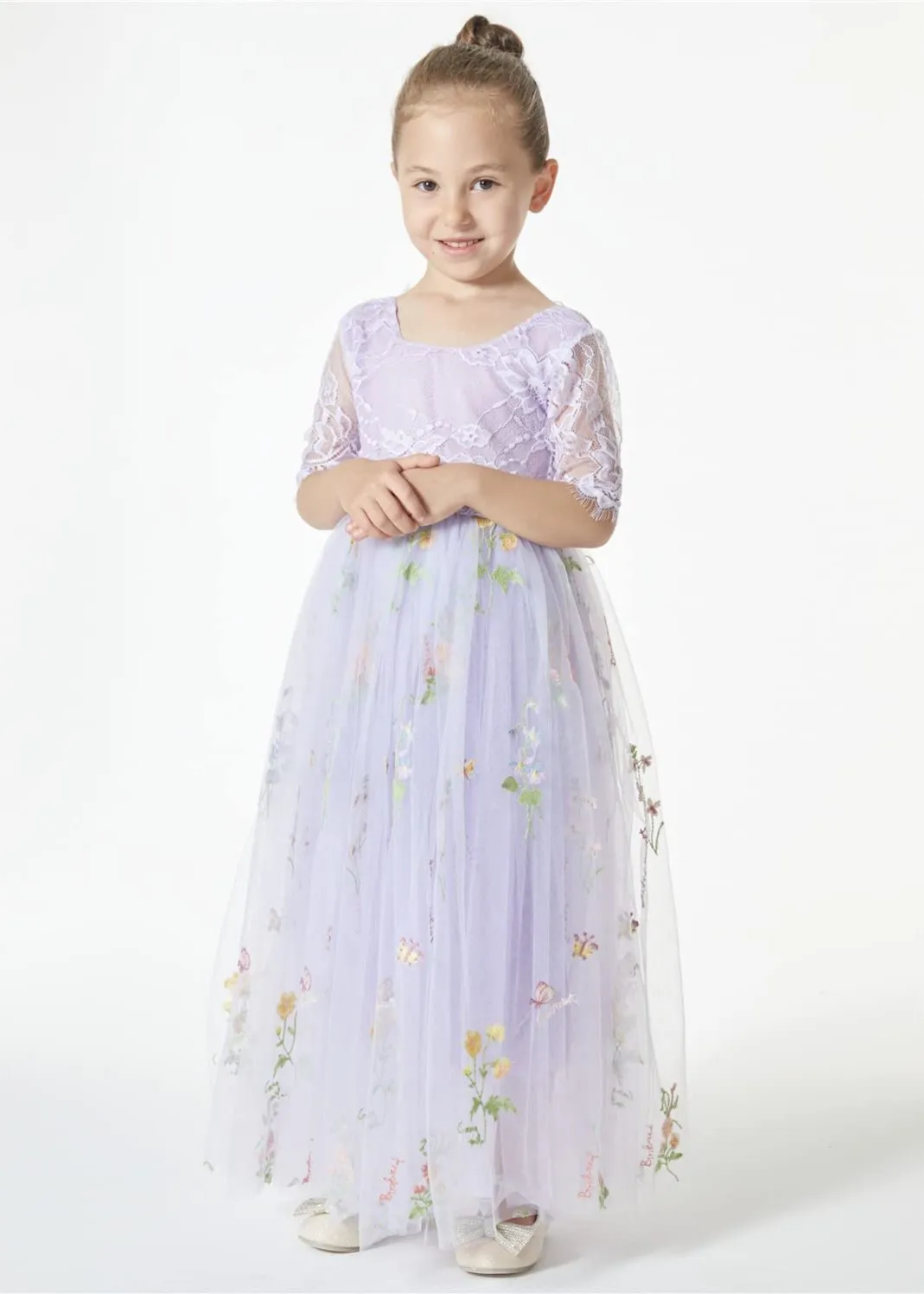 Floral Embroidered Tulle Lace Girl Dress in Purple