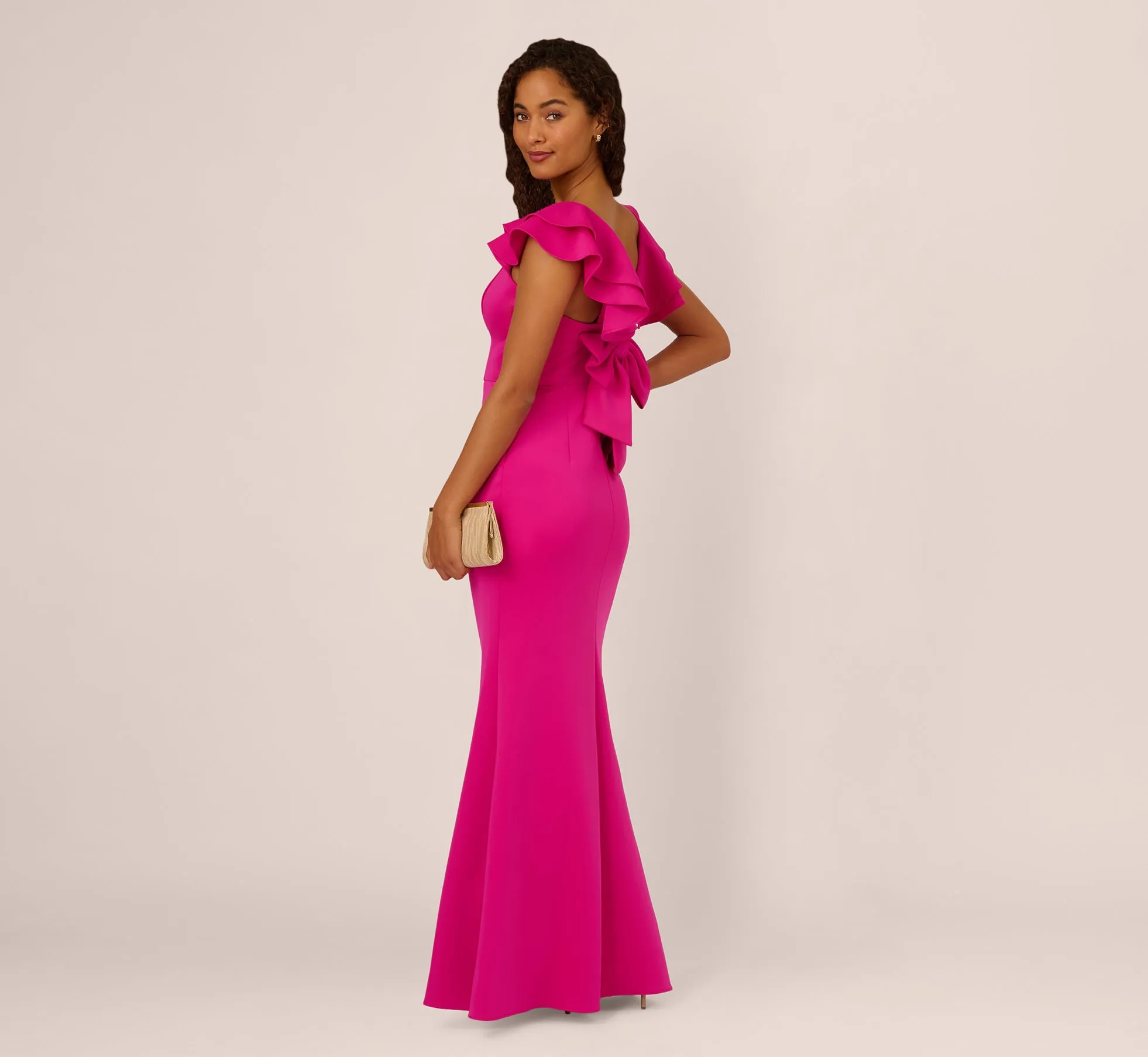 Flutter Sleeve Mermaid Gown In Fuchsia