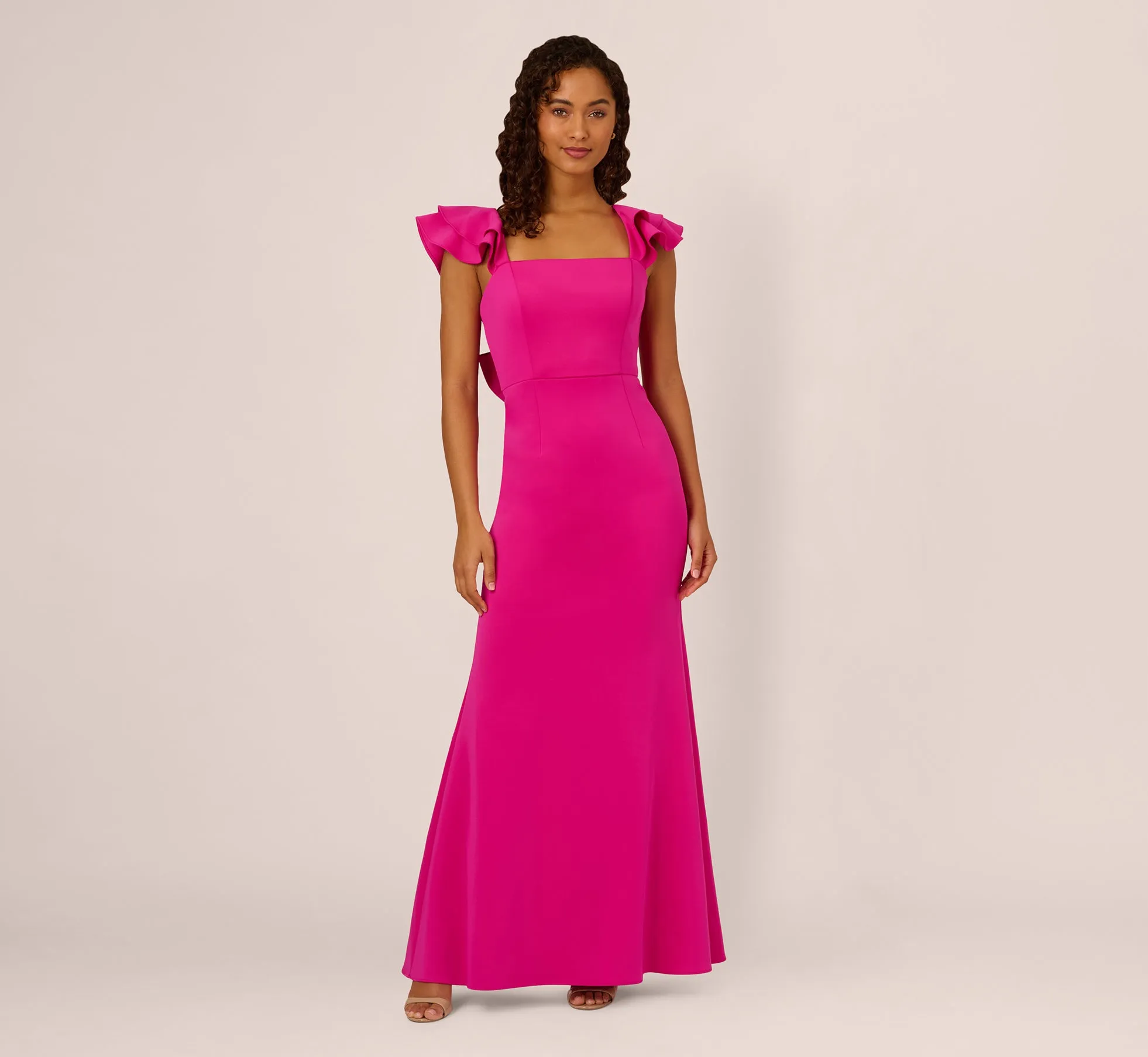Flutter Sleeve Mermaid Gown In Fuchsia