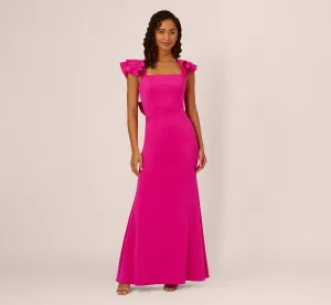 Flutter Sleeve Mermaid Gown In Fuchsia