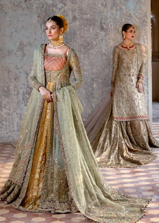 Front Open Gown Pakistani Bridal Dress with Lehenga