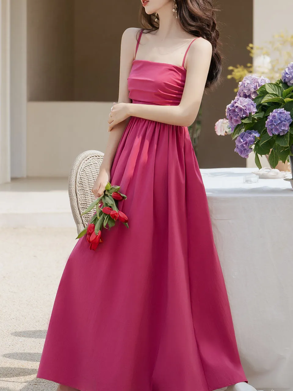 Fuchsia Spaghetti Strap Swing Vintage 1950S Dress