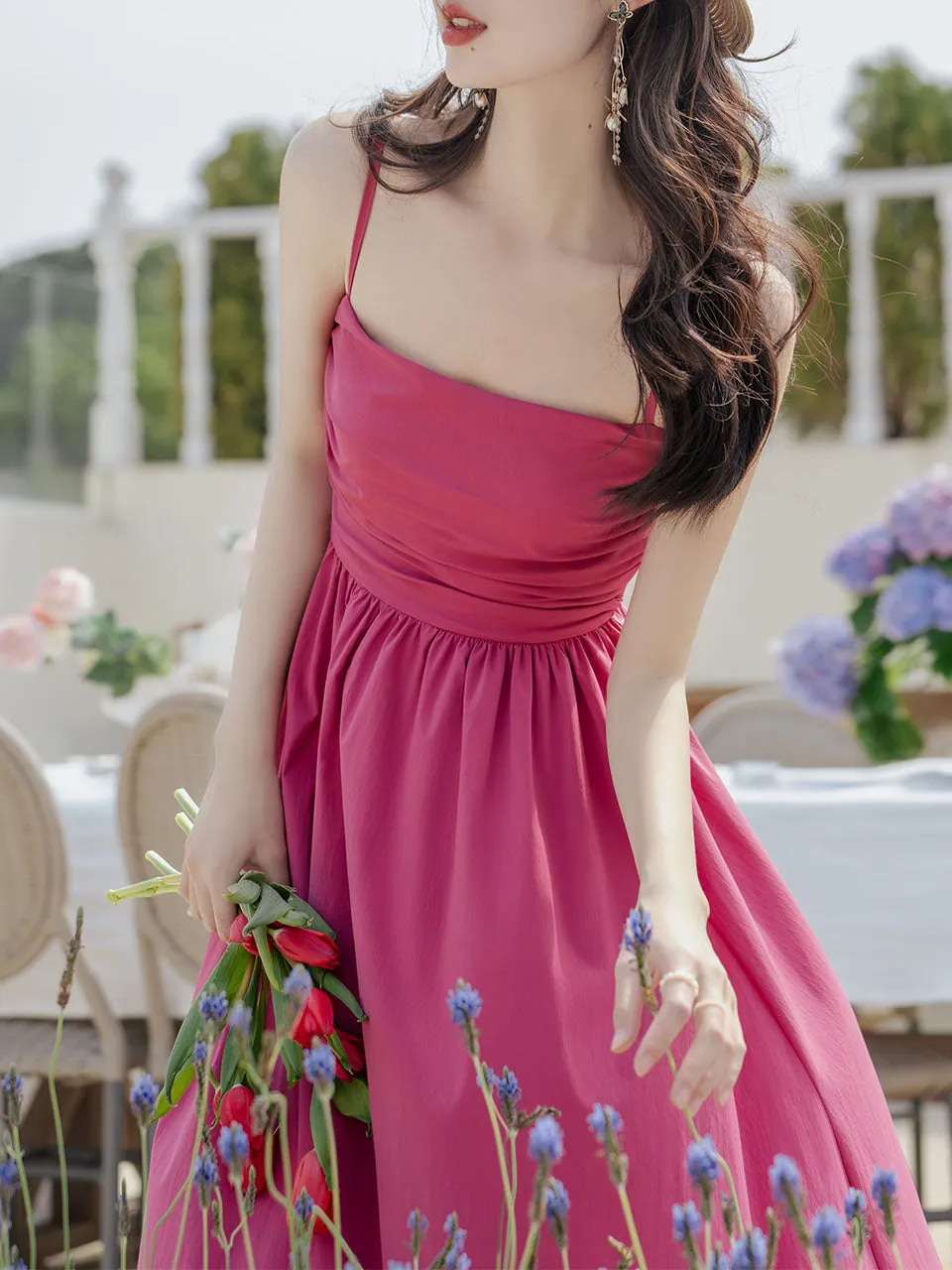 Fuchsia Spaghetti Strap Swing Vintage 1950S Dress