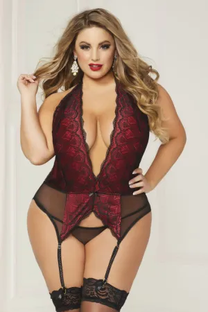 Galloon Lace & Mesh Chemise & Thong - Black -  Queen One Size