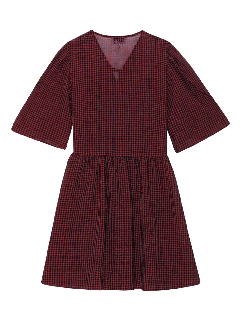 Ganni Sheer Fluid Check Tie String Wrap Dress in Winery