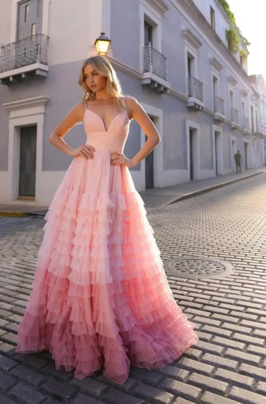 Georgina Blush Ombré Ruffled Dress
