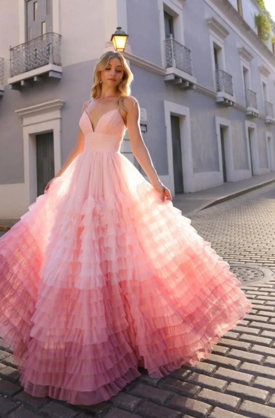 Georgina Blush Ombré Ruffled Dress