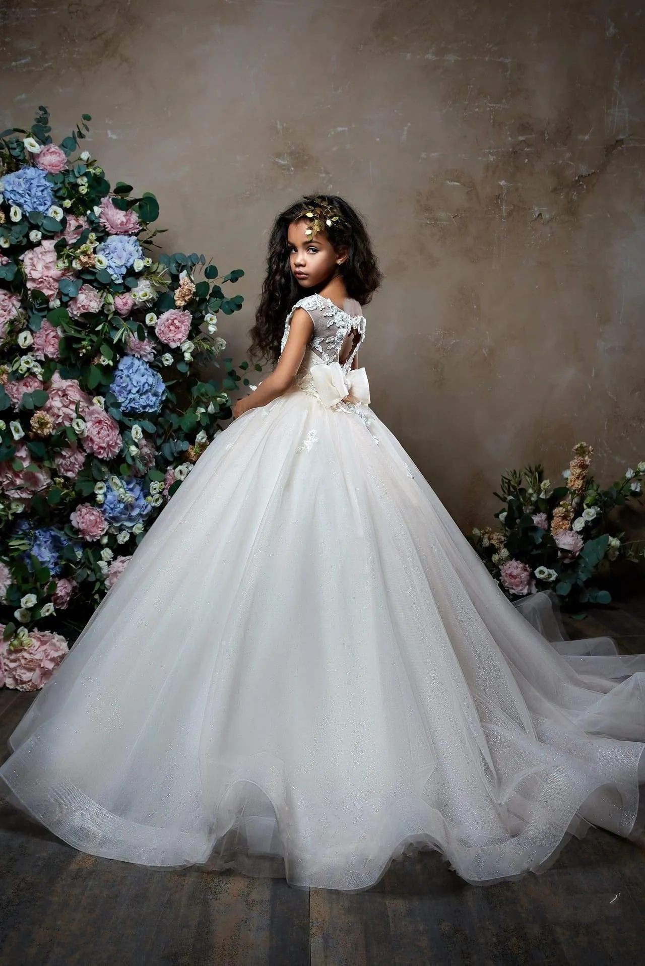Gerbera Glitter Tulle Princess Flower Girl Dress