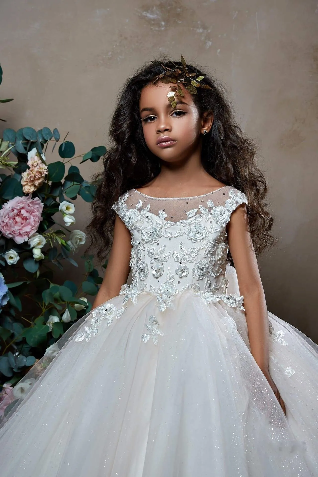 Gerbera Glitter Tulle Princess Flower Girl Dress