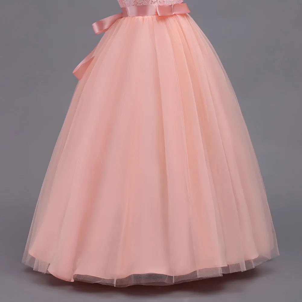 Girls Pageant Wedding Flower Girl Dresses Lace Ball Gown Floor Length Formal Dress