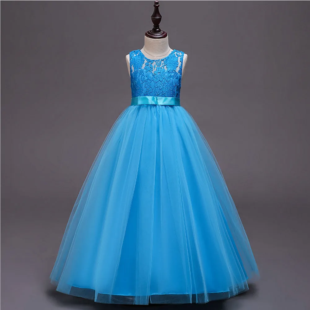 Girls Pageant Wedding Flower Girl Dresses Lace Ball Gown Floor Length Formal Dress