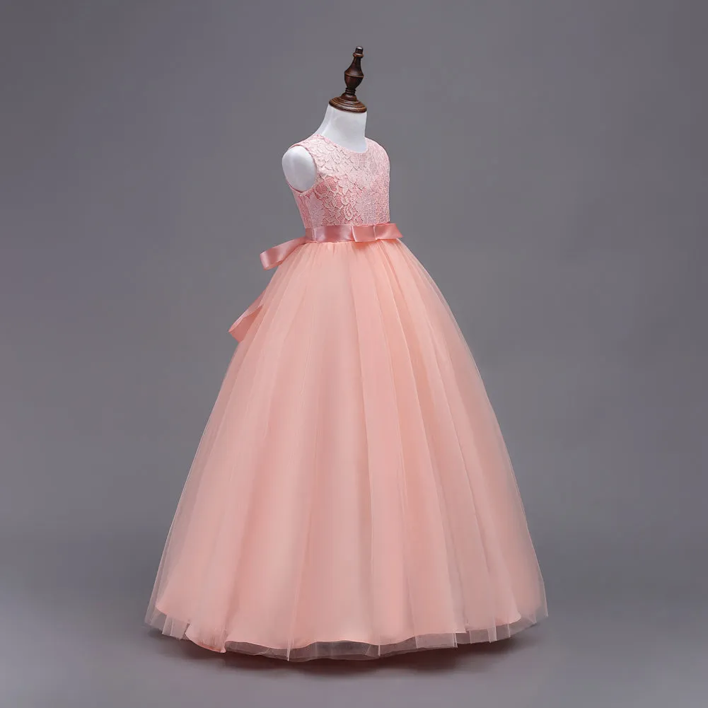 Girls Pageant Wedding Flower Girl Dresses Lace Ball Gown Floor Length Formal Dress