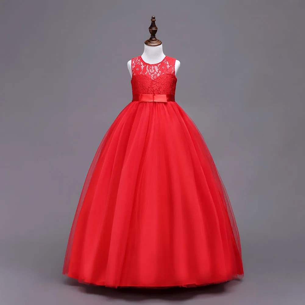Girls Pageant Wedding Flower Girl Dresses Lace Ball Gown Floor Length Formal Dress