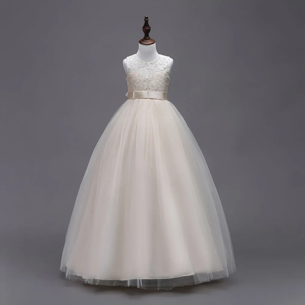 Girls Pageant Wedding Flower Girl Dresses Lace Ball Gown Floor Length Formal Dress