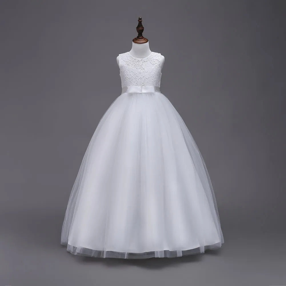 Girls Pageant Wedding Flower Girl Dresses Lace Ball Gown Floor Length Formal Dress