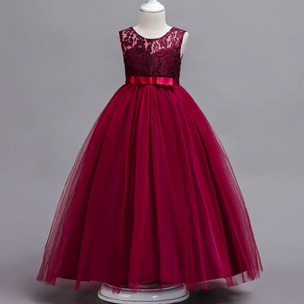 Girls Pageant Wedding Flower Girl Dresses Lace Ball Gown Floor Length Formal Dress