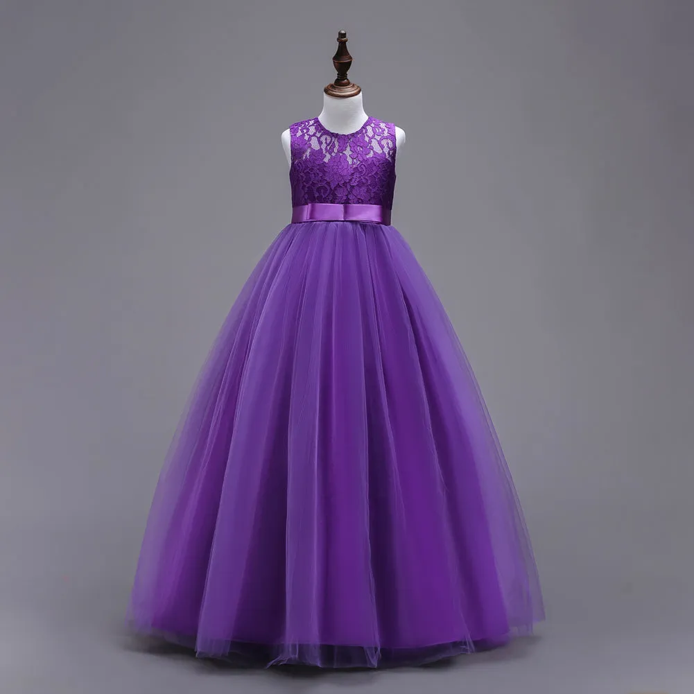 Girls Pageant Wedding Flower Girl Dresses Lace Ball Gown Floor Length Formal Dress