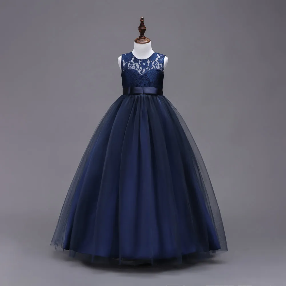 Girls Pageant Wedding Flower Girl Dresses Lace Ball Gown Floor Length Formal Dress