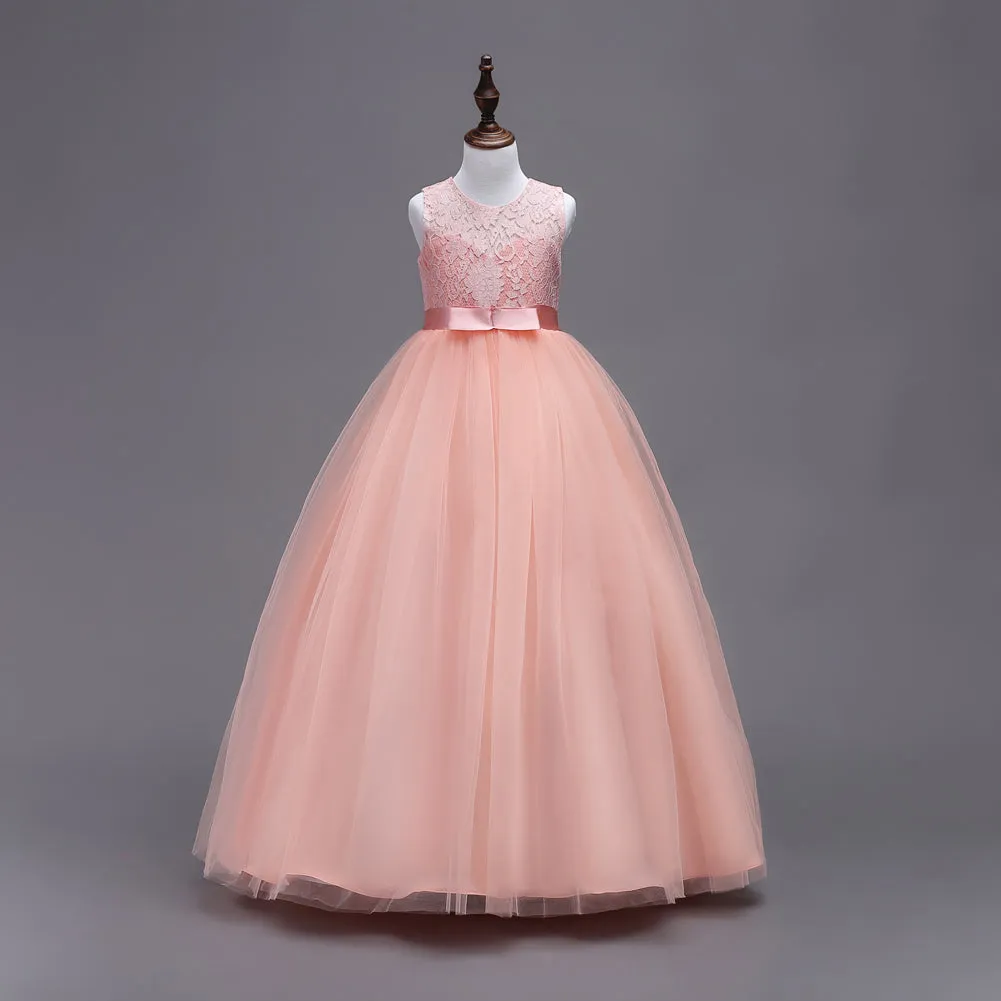 Girls Pageant Wedding Flower Girl Dresses Lace Ball Gown Floor Length Formal Dress