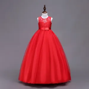 Girls Pageant Wedding Flower Girl Dresses Lace Ball Gown Floor Length Formal Dress