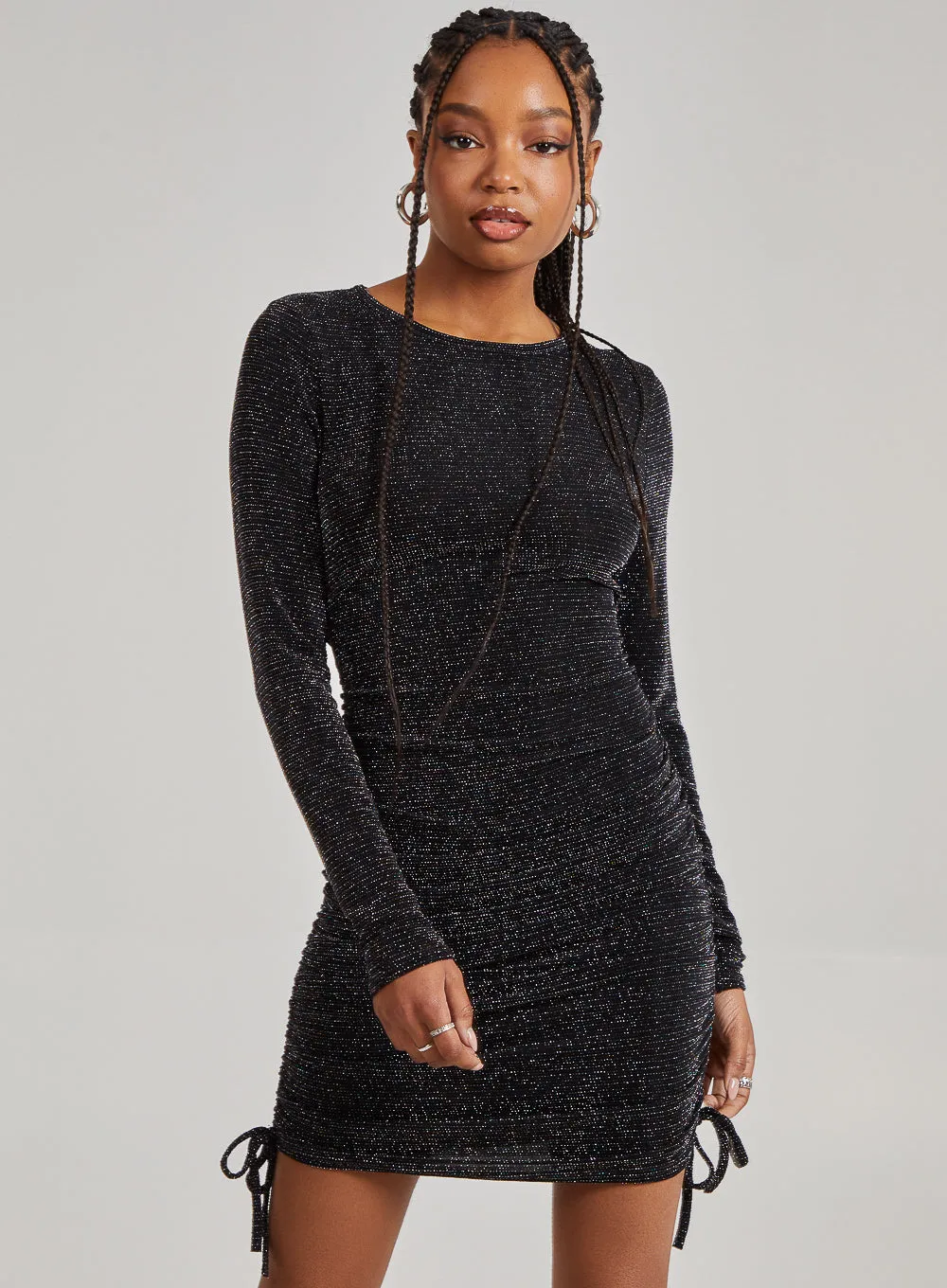 Glitter Long Sleeve Ruched Dress