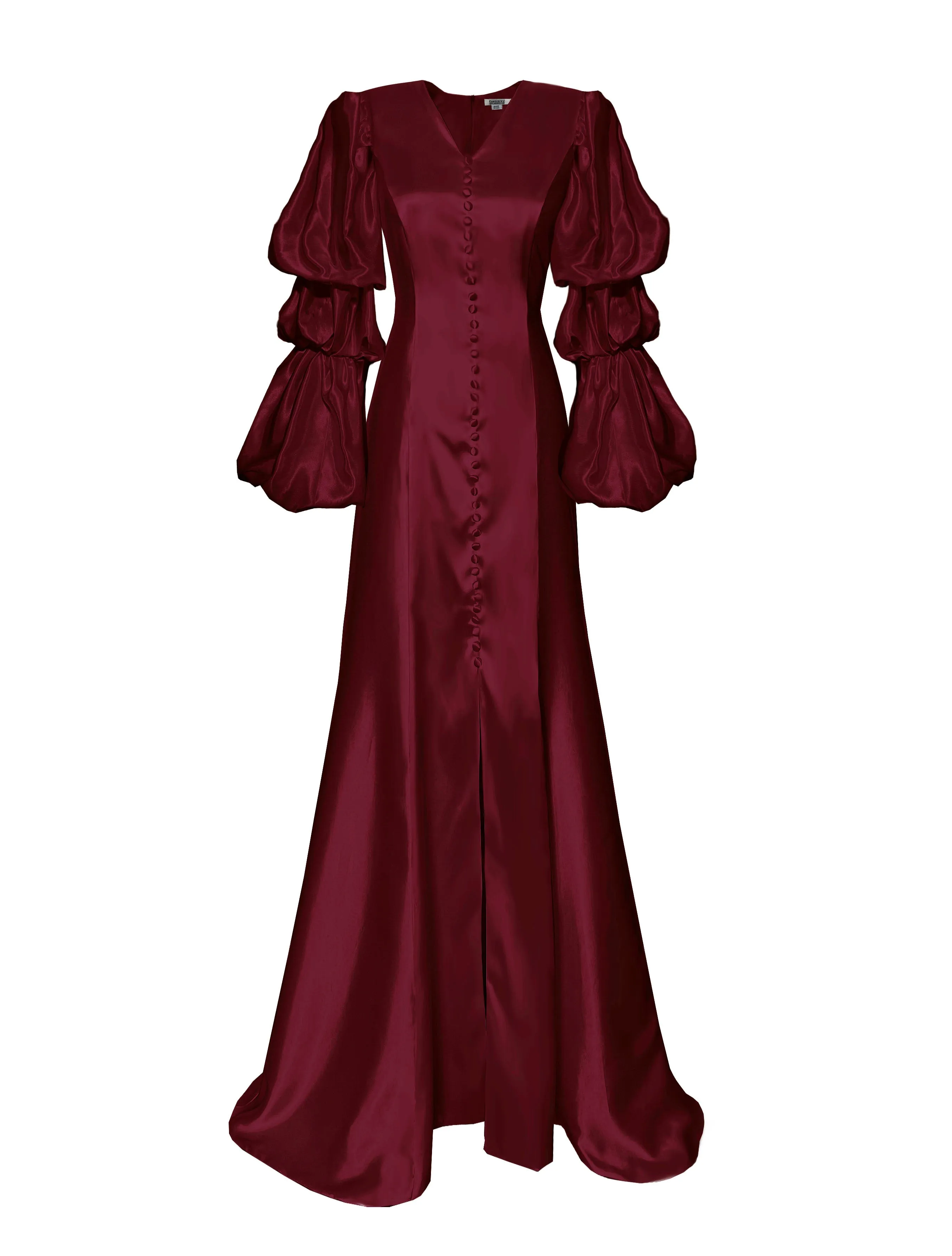 Glow Satin Gown with Layered Puff Sleeves - More Colors