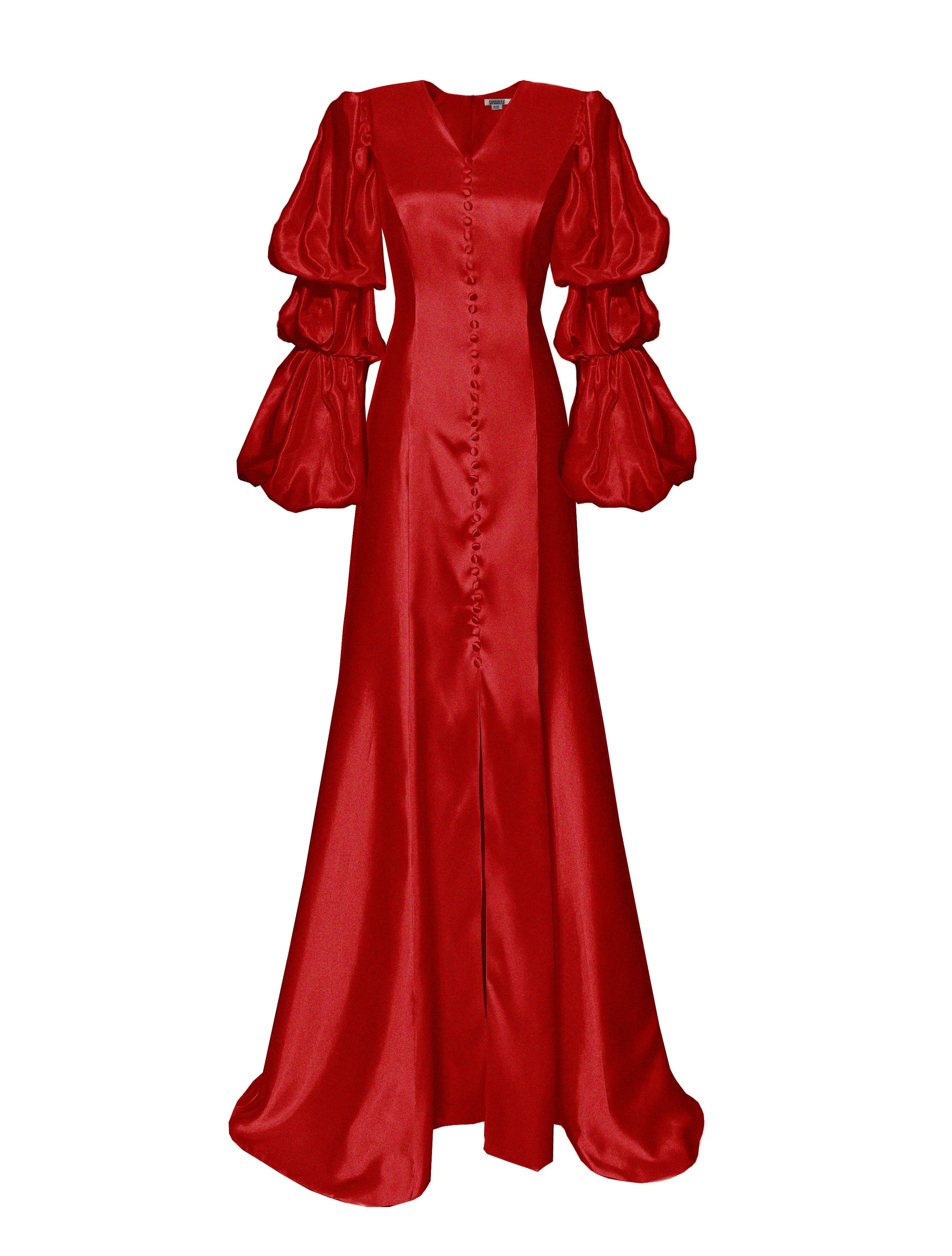 Glow Satin Gown with Layered Puff Sleeves - More Colors