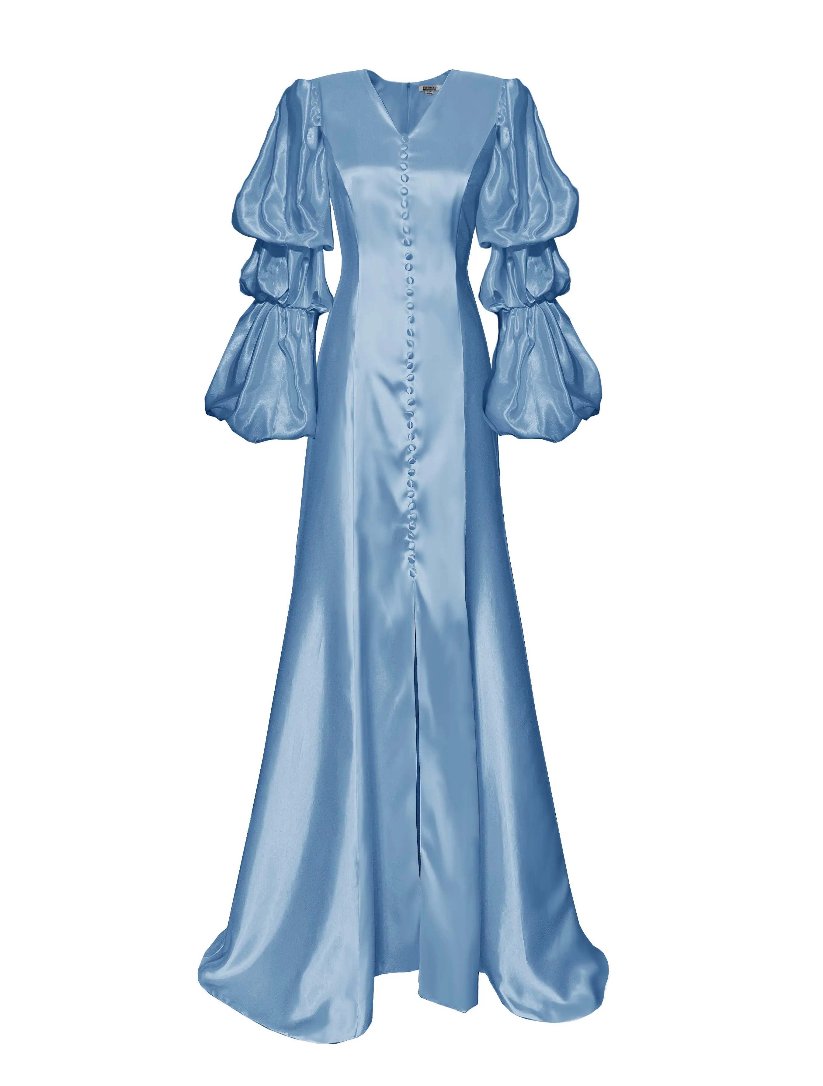 Glow Satin Gown with Layered Puff Sleeves