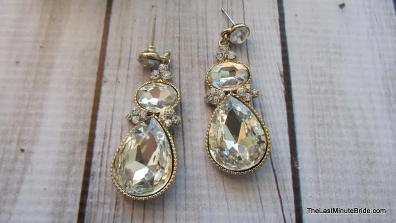 Gold and Crystal Teardrop Dangle Earrings