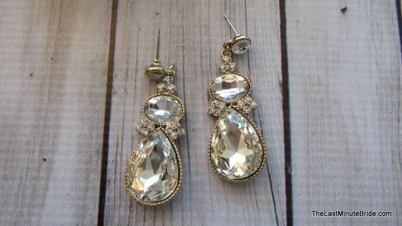 Gold and Crystal Teardrop Dangle Earrings