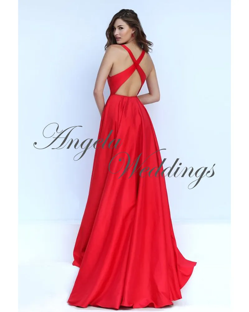 Gorgeous V Neck Red Evening Dresses with Split Side 2018