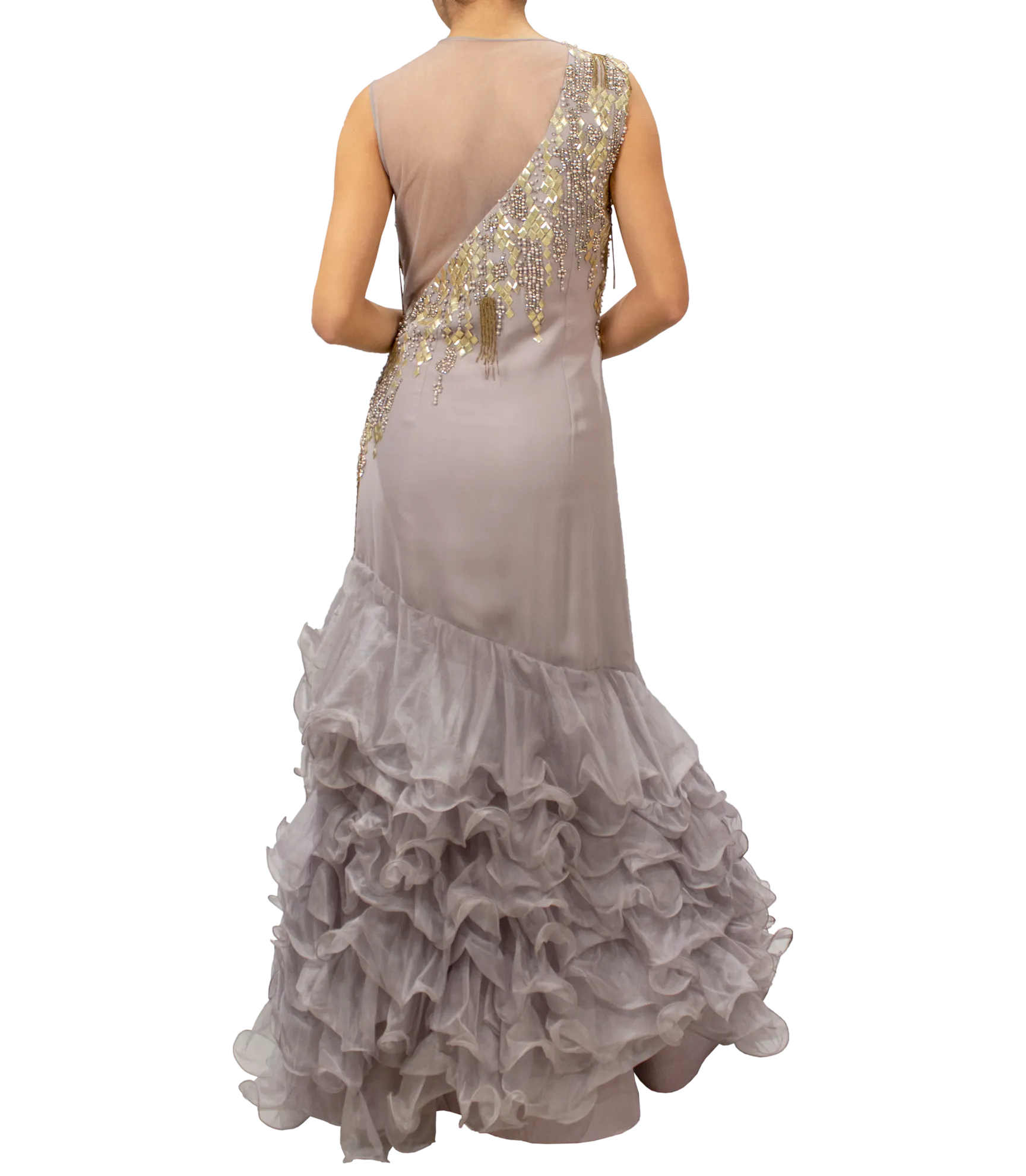 Gray ruffle gown