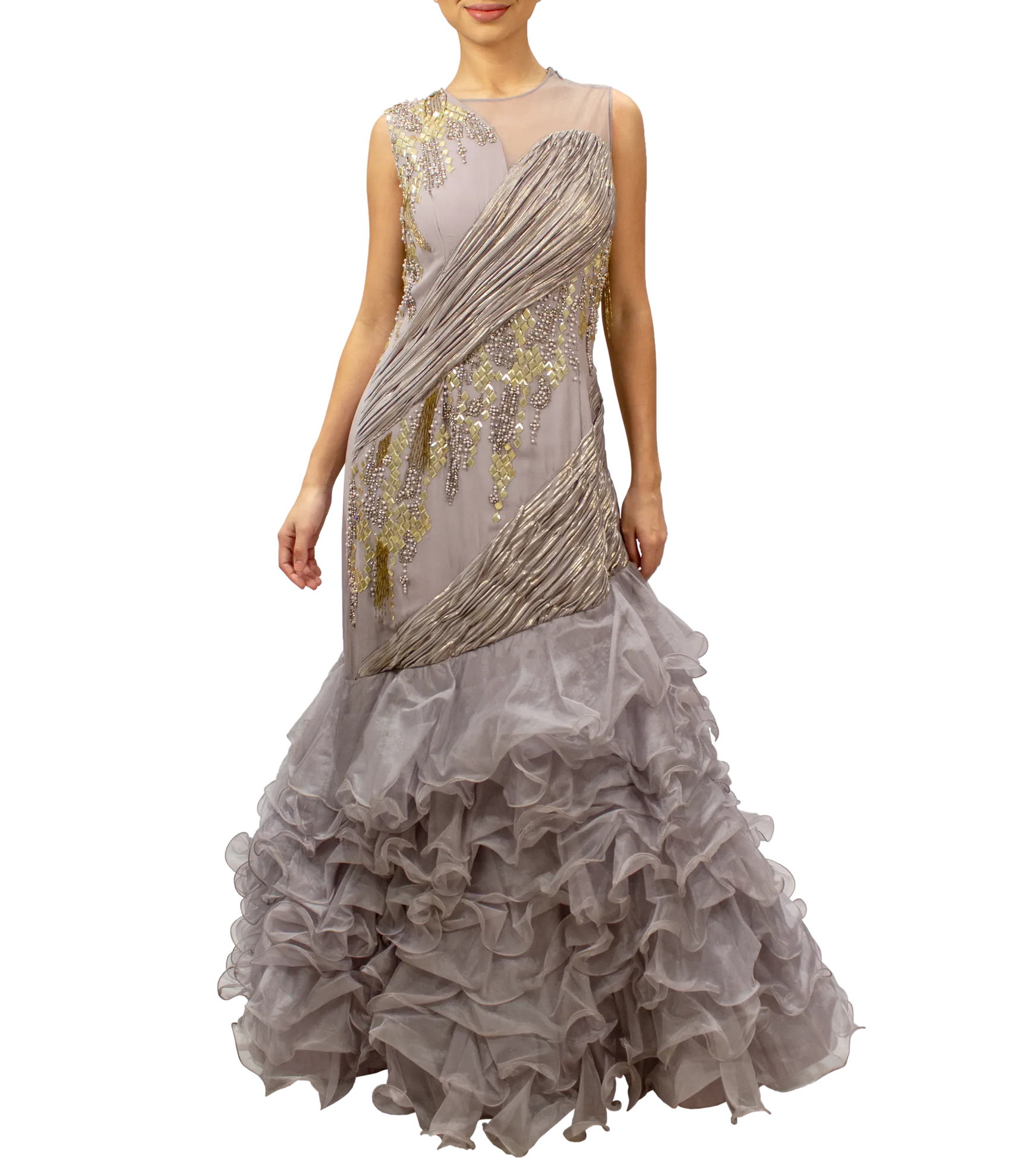 Gray ruffle gown