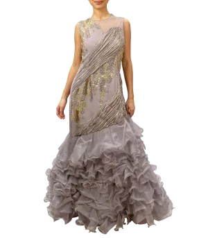 Gray ruffle gown