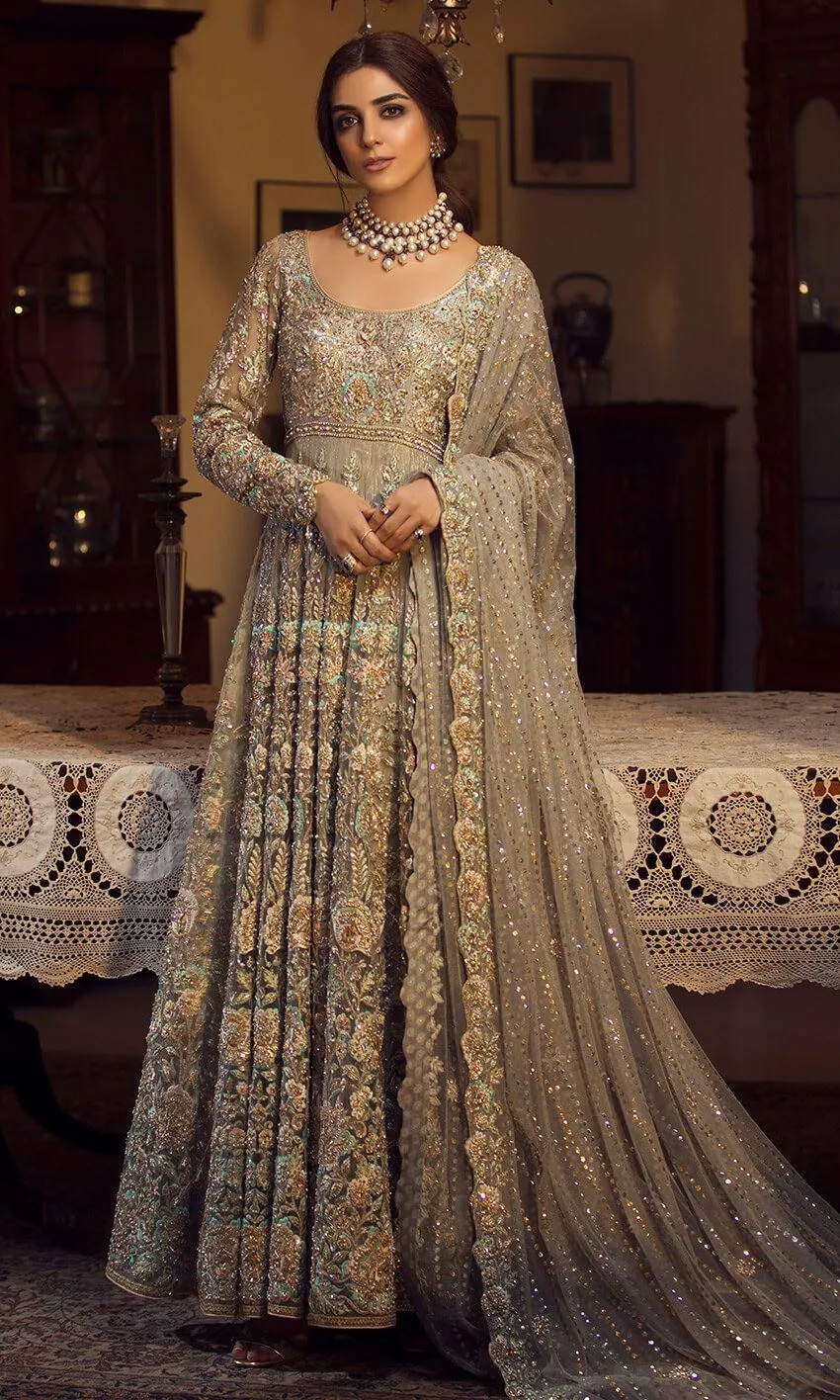 Grey Color Wedding Anarkali Gown