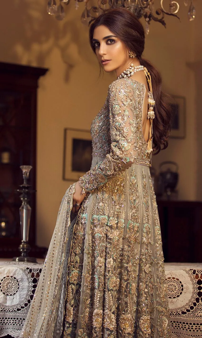 Grey Color Wedding Anarkali Gown