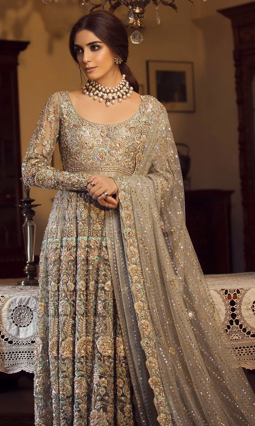 Grey Color Wedding Anarkali Gown