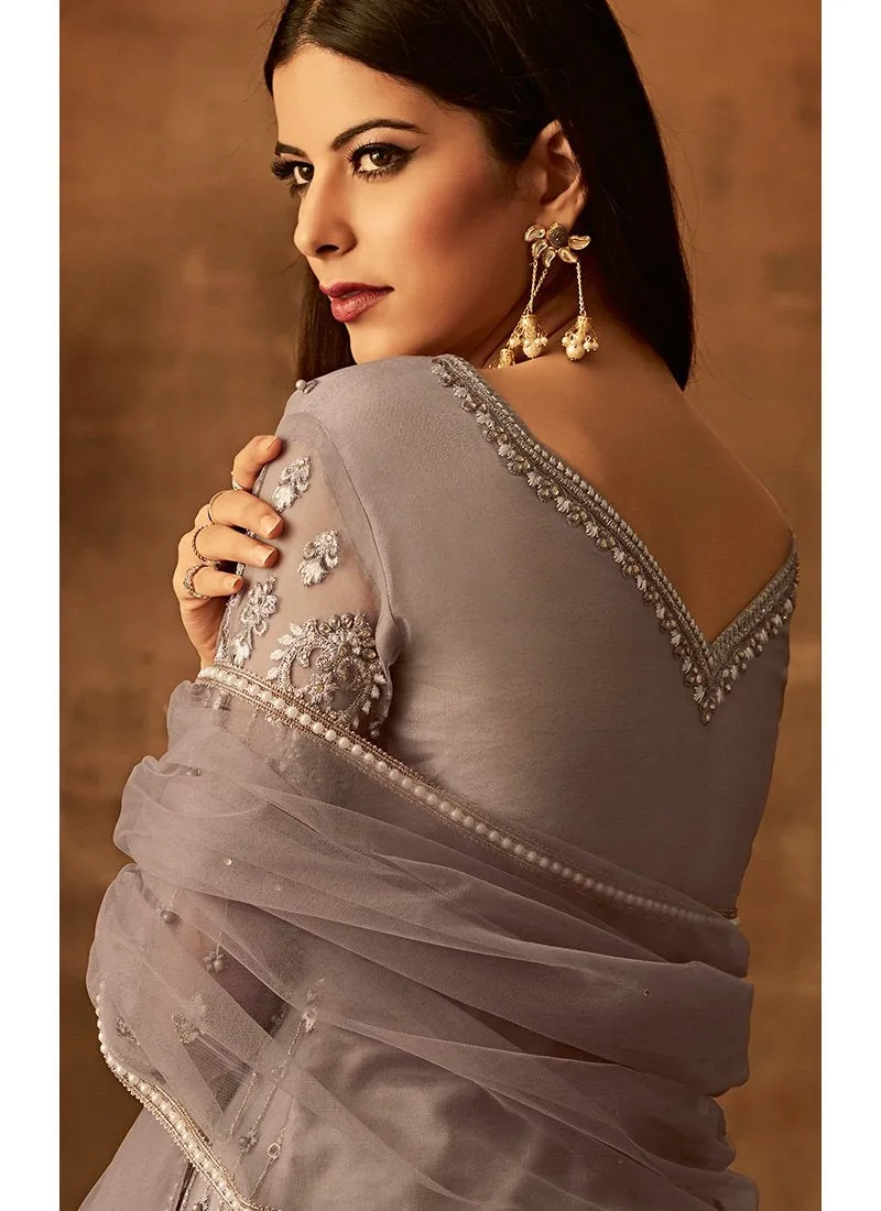 Grey Traditional Embroidered Palazzo Pant Suit