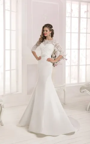 Half Sleeve Lace Top Long Mermaid Dress with Crystal Detailing-714170