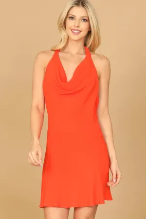 HALTER COWL NECK SOLID MINI DRESS
