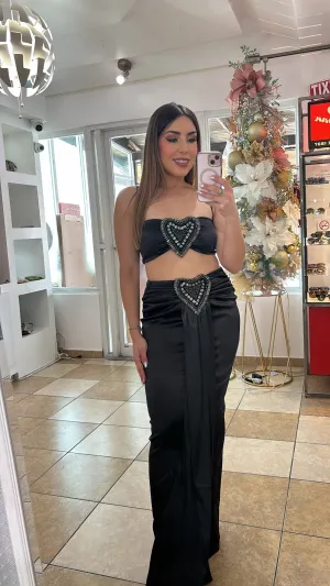 Hearts Satin Skirt Set