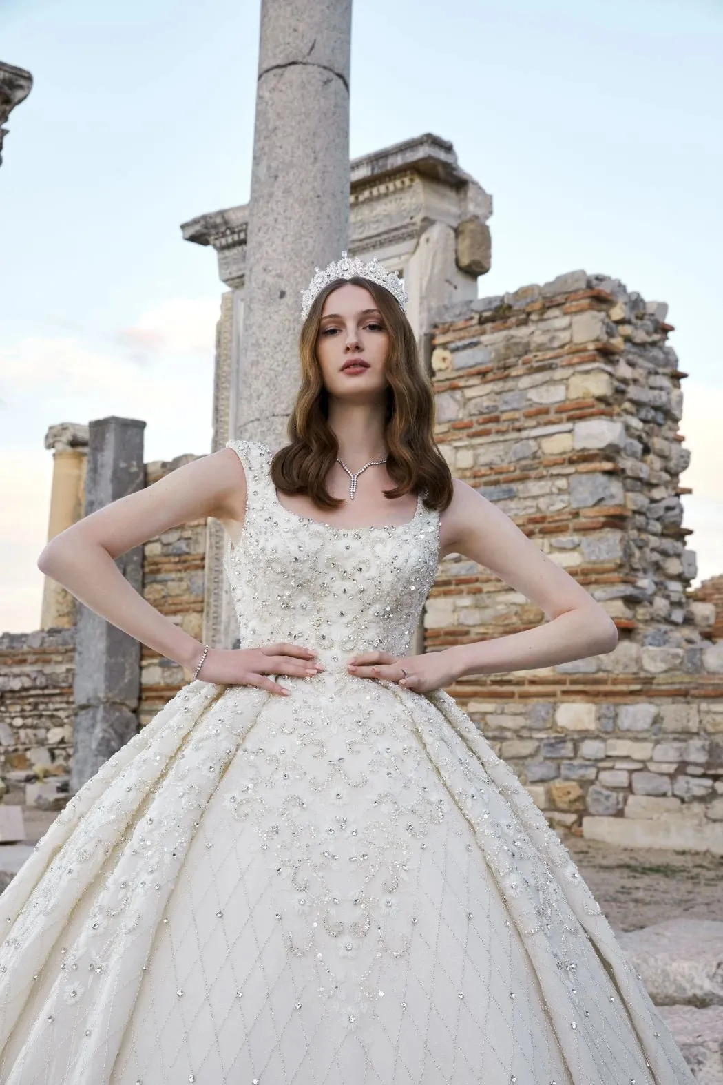 Heavily Embellished Ivory Bridal Gown Wedding Dress