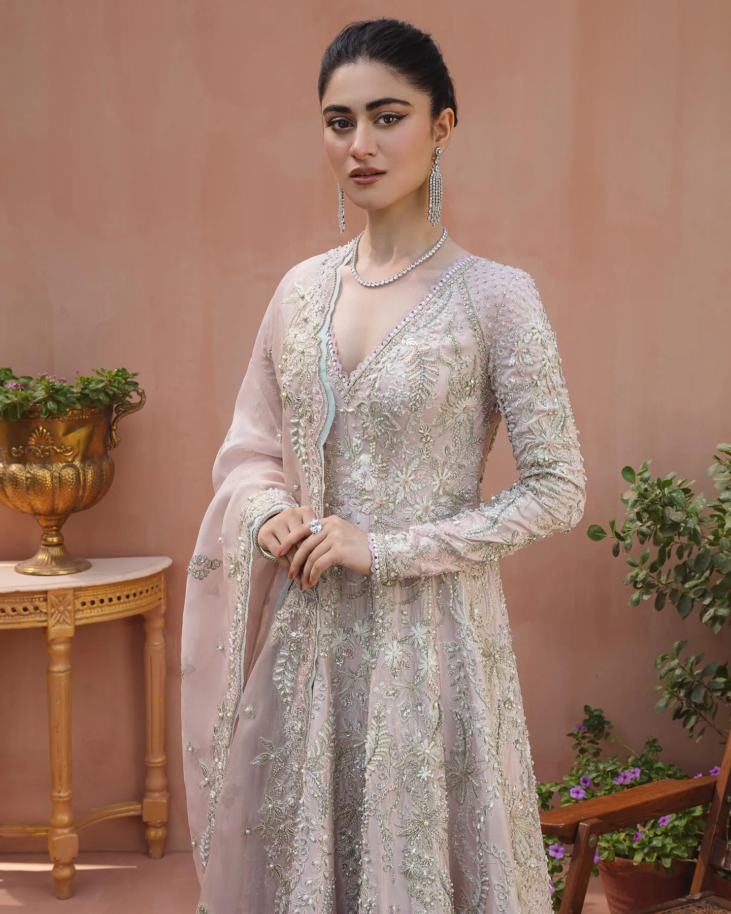 Heavy Indian Dark Peach Lehenga for Bridal Wear #BN1210