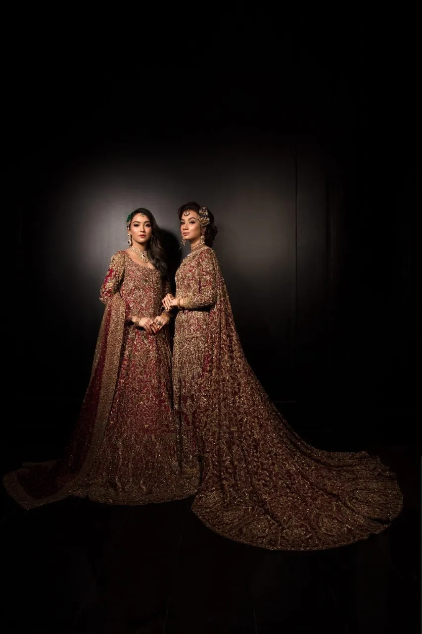 Heavy Indian Golden Red Lehenga Bridal Attire #BN1196